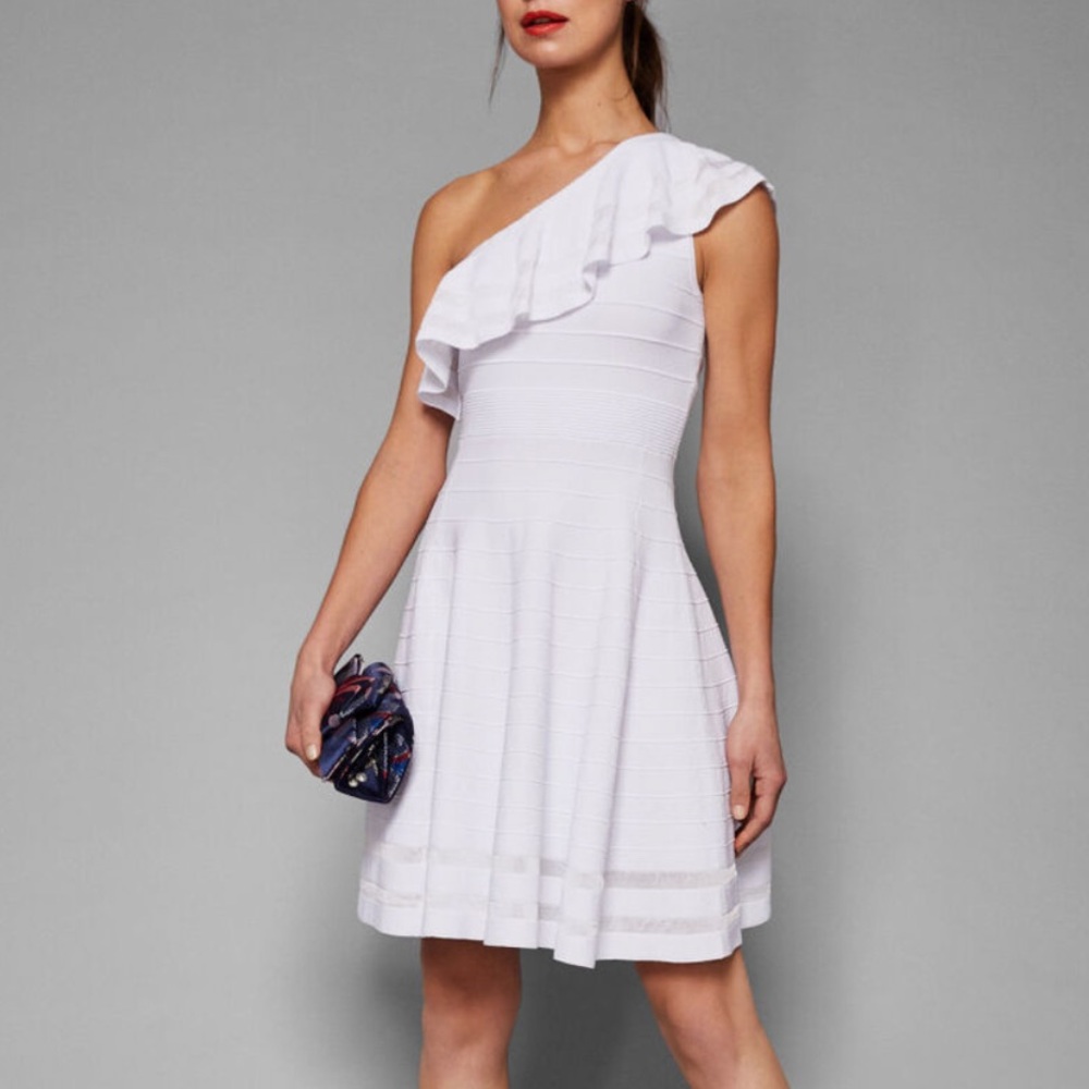 Ted Baker Streena One-Shoulder Knit Dress in White Size 3 or US 8